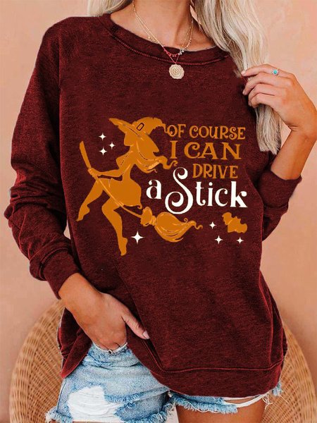 Loose Crew Neck Halloween Casual Sweatshirt, Wine red, Hoodies&Sweatshirts