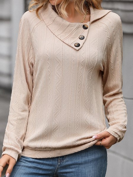 

Loose Casual Buttoned Asymmetrical Collar Shirt, Apricot, Shirts & Blouses