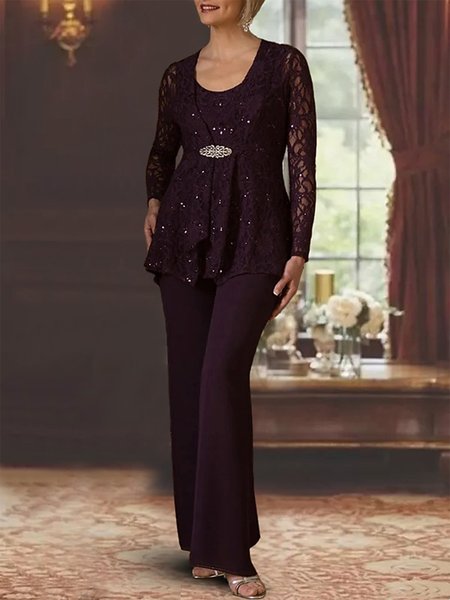 Plain Lace Elegant Loose Matching Outfit, As picture, Suit Set