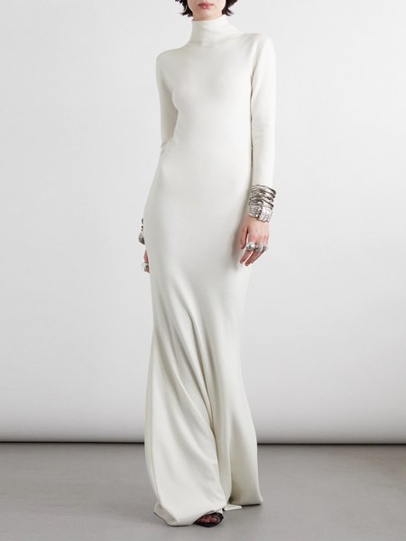 Elegant Long Sleeve Regular Fit Turtleneck Maxi Dress With No Belt, White, Maxi Dresses
Elegant Long Sleeve Regular Fit Turtleneck Maxi Dress With No Belt, White, Maxi Dresses