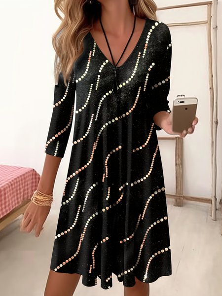 Regular Fit Polka Dots Casual Dress, Black, Dresses