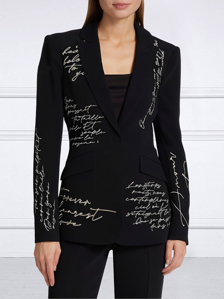Regular Fit Lapel Collar Letter Pattern Urban Blazer, Black, Blazers