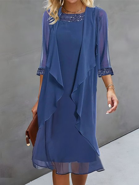 Elegant Loose Chiffon Plain Two-Piece Set, Blue, Party Dresses