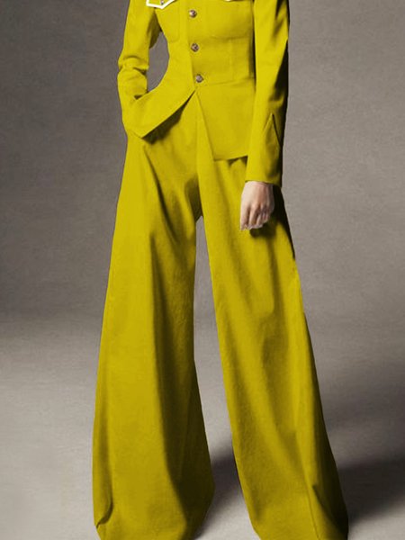 Regular Fit Urban Plain Fashion Pants, Yellow, Pants