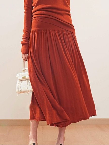 Daily Regular Fit Plain Urban Skirt, Orange, Skirts