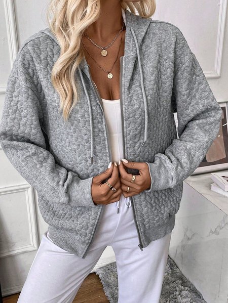 Knitted Casual Hoodie Jacket, Gray, Jackets