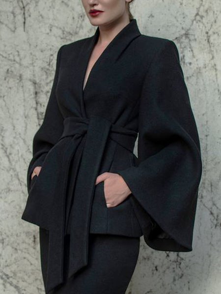 Elegant Plain Long Sleeve Regular Fit Jacket, Black, Jackets