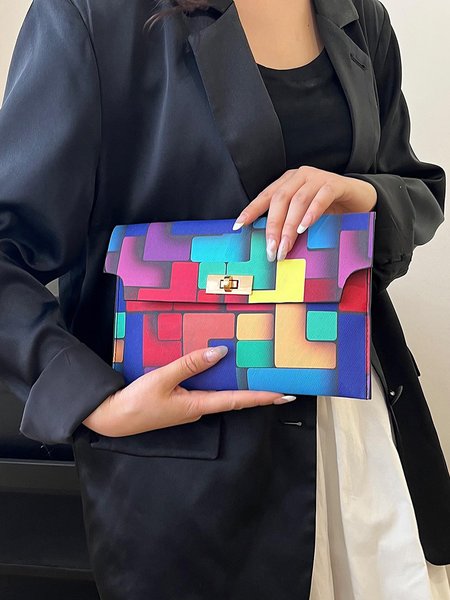 Colorful Plaid Clutch Bag Twist Lock Envelope Bag, As picture, Women's Bags