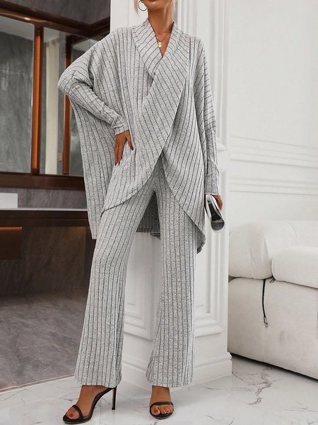 Casual Loose Plain Two-Piece Set, Gray, Suit Set
