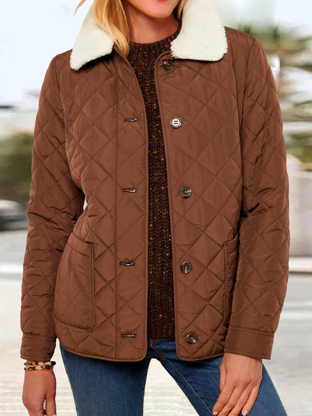 Women's Casual Color Block Shawl Collar Coat, Brown, Outerwear
