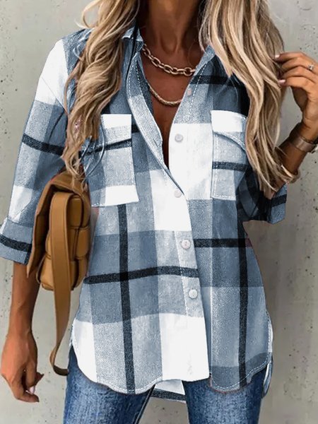 Women's Long Sleeve Shirt Spring/Fall Plaid Shirt Collar Daily Going Out Casual Top, Light blue, Blouses
Women's Long Sleeve Shirt Spring/Fall Plaid Shirt Collar Daily Going Out Casual Top, Light blue, Blouses