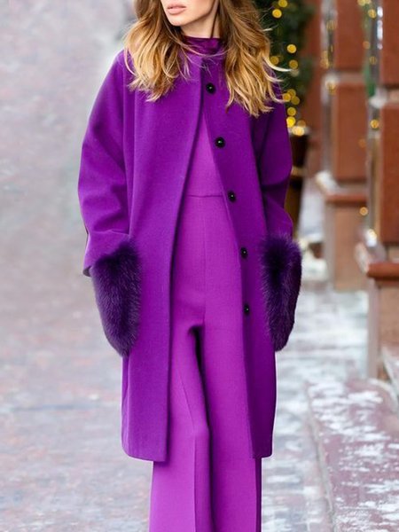 Turtleneck Urban Plain Regular Fit Coat, Purple, Coats