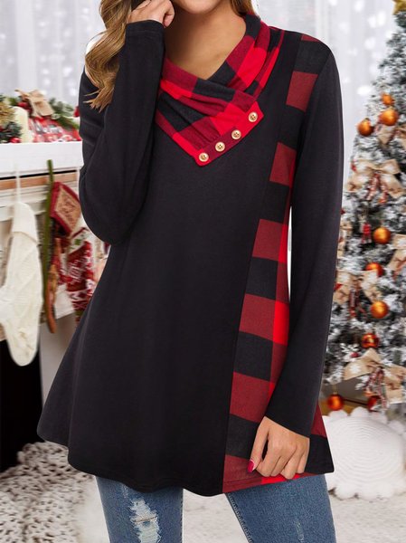 Casual Knitted Plaid Shirt, Red, Shirts & Blouses