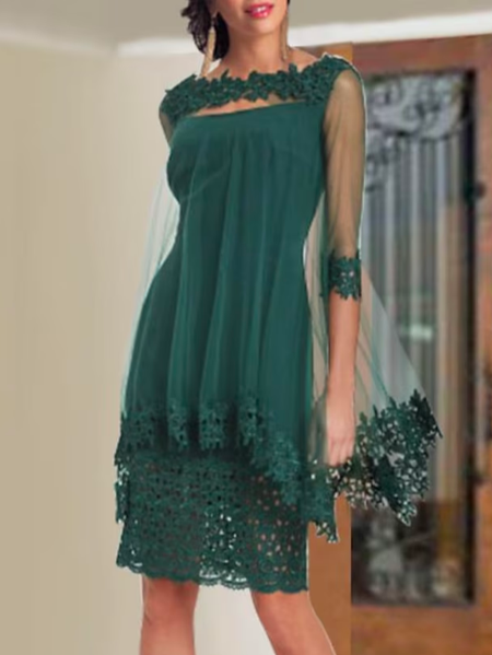 Plain Crew Neck Chiffon Elegant Two-Piece Set, Green, Party Dresses