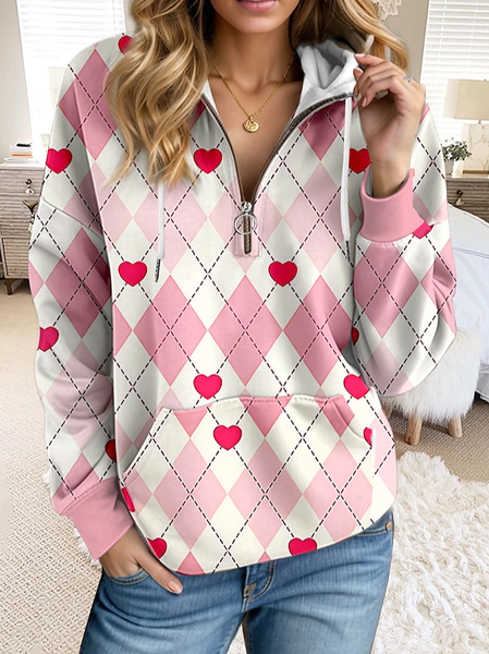 Loose Casual Heart/Cordate Sweatshirt, Pink, Sweatshirts & Hoodies