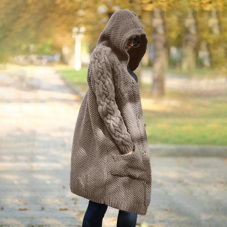 Women Wool/Knitting Plain Long Sleeve Comfy Casual Cardigan, Khaki, Cardigans