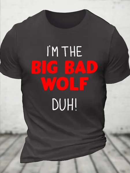 

Cotton I'm the bad wolf duh Casual Text Letters T-Shirt, Deep gray, T-shirts