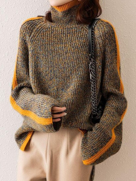 

Turtleneck Yarn/Wool Yarn Casual Sweater, Yellow, Sweaters & Cardigans