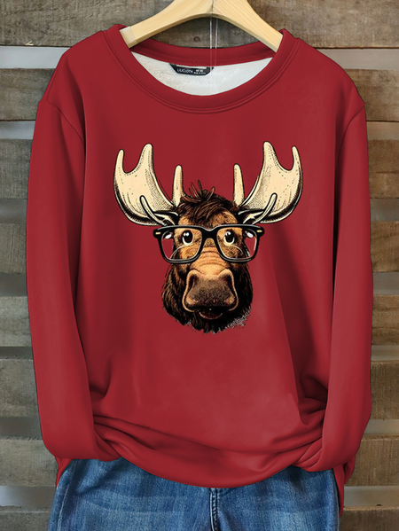 Cute Moose Print Casual Crew Neck Cattle Sweatshirt, Red, Hoodies&Sweatshirts
Cute Moose Print Casual Crew Neck Cattle Sweatshirt, Red, Hoodies&Sweatshirts