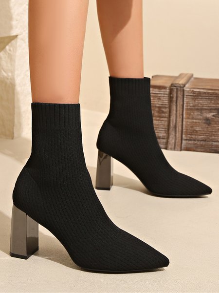 

Women Minimalist High-Elastic Mesh Fabric Chunky Heel Sock Boots, Black, Boots