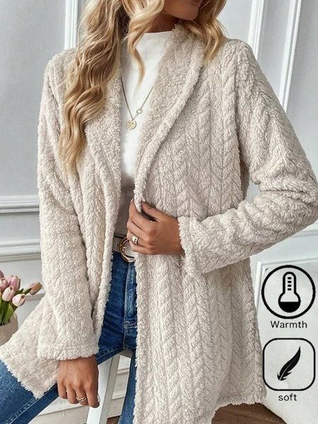 Loose Casual Plain Shawl Collar Coat, Khaki, Outerwear