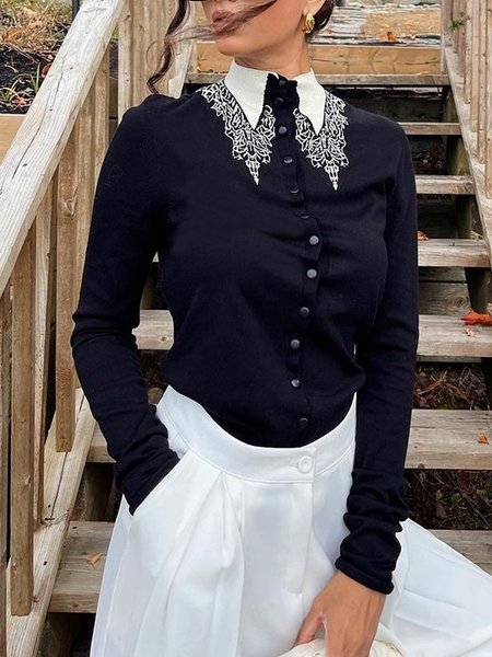 Urban Shirt Collar Color Block Regular Fit Long Sleeve Blouse, Black-white, Blouses and Shirts
Urban Shirt Collar Color Block Regular Fit Long Sleeve Blouse, Black-white, Blouses and Shirts
