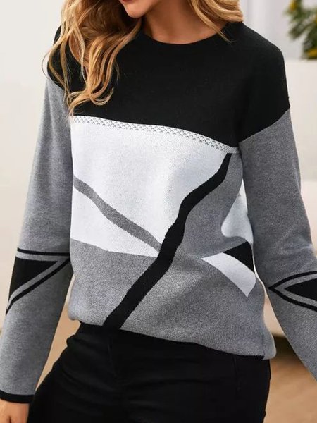 

Yarn/Wool Yarn Casual Geometric Sweater, Black, Sweaters & Cardigans