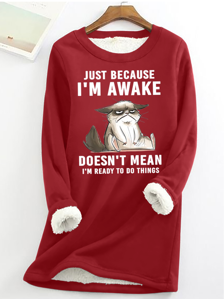 

Just Because Im Awake Doesn‘t Mean I'm Read To Do Things Fleece Casual Crew Neck Sweatshirt, Red, Hoodies & Sweatshirts