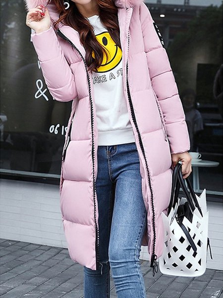 Hoodie Plain Loose Casual Padded Jacket, Pink, Outerwear