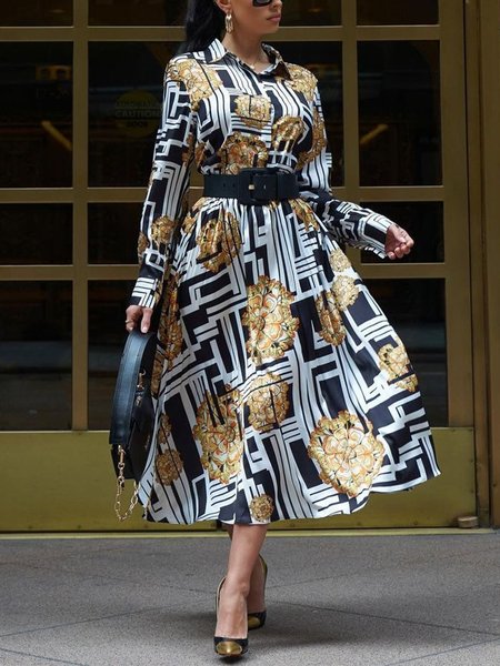 Shirt Collar Abstract Urban Long Sleeve Midi Dress With Belt, As picture, Midi Dresses
Shirt Collar Abstract Urban Long Sleeve Midi Dress With Belt, As picture, Midi Dresses