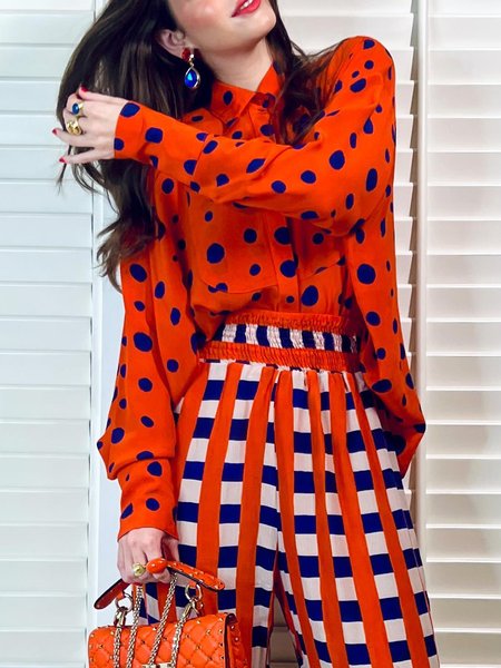 

Urban Polka Dots Loose Long Sleeve Blouse, As picture, Blouses and Shirts