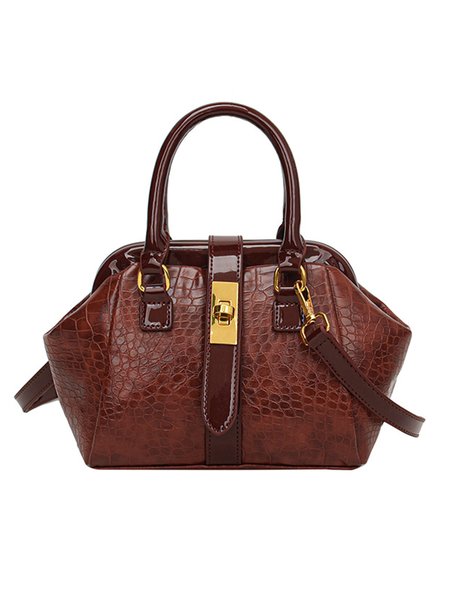 Stone Embossed Handbag with Crossbody Strap, Coffee, Crossbody Bags
