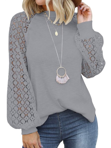 Crew Neck Long Sleeve Plain Lace Regular Micro-Elasticity Loose Shirt For Women, Gray, T-shirts
Crew Neck Long Sleeve Plain Lace Regular Micro-Elasticity Loose Shirt For Women, Gray, T-shirts