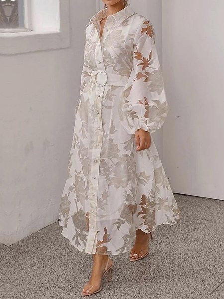 Regular Fit Elegant Floral Shirt Collar Long Sleeve Regular Fit Dress With Belt, White, Maxi Dresses
Regular Fit Elegant Floral Shirt Collar Long Sleeve Regular Fit Dress With Belt, White, Maxi Dresses