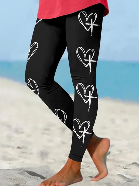 Regular Fit Casual Cross Leggings, Black, Leggings