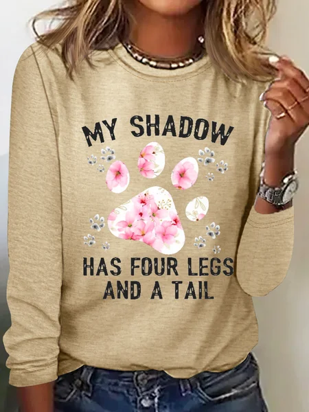 

Funny Dog My Shadow Has Four Legs And A Tail Casual Long Sleeve Shirt, Khaki, Long sleeves