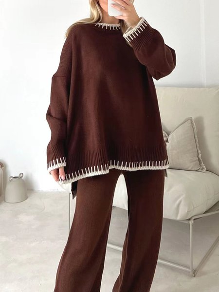 Women Plain Crew Neck Long Sleeve Comfy Casual Top With Pants Two-Piece Set, Deep brown, Sets
Women Plain Crew Neck Long Sleeve Comfy Casual Top With Pants Two-Piece Set, Deep brown, Sets