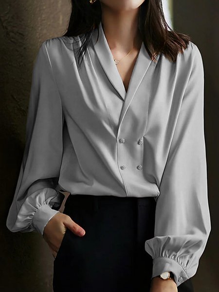 

Urban Shawl Collar Loose Silk Satin Blouse, Gray, Shirts & Blouses