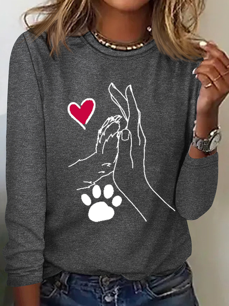 Funny Dog Heart Cotton-Blend Simple Crew Neck Long Sleeve Shirt, Gray, Long sleeves
Funny Dog Heart Cotton-Blend Simple Crew Neck Long Sleeve Shirt, Gray, Long sleeves
