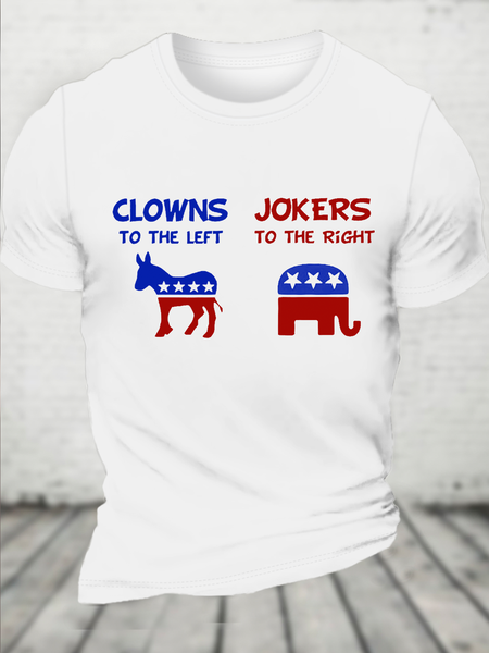 Cotton Clowns To The Left Jokers To The Right Flag Casual Cotton Loose T-Shirt, White, T-shirts
Cotton Clowns To The Left Jokers To The Right Flag Casual Cotton Loose T-Shirt, White, T-shirts