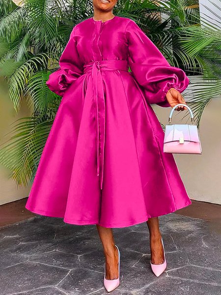 Crew Neck Plain Elegant Regular Fit Long Sleeve Shirt Dress With Belt, Deep pink, Midi Dresses
Crew Neck Plain Elegant Regular Fit Long Sleeve Shirt Dress With Belt, Deep pink, Midi Dresses