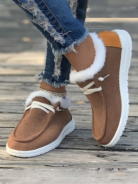 Winter Canvas Casual Cotton-Padded Boots, Brown, Flats & Loafers
