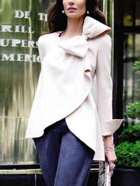 Plain Elegant Regular Fit Long Sleeve Shirt, As picture, Blouses and Shirts
