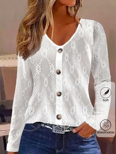 V Neck Long Sleeve Plain Buckle Regular Micro-Elasticity Loose Shirt For Women, White, Blouses
V Neck Long Sleeve Plain Buckle Regular Micro-Elasticity Loose Shirt For Women, White, Blouses