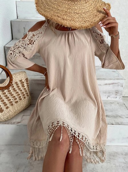 Women Plain Cold Shoulder Half Sleeve Comfy Boho Tassel Midi Dress, Khaki, Dresses
Women Plain Cold Shoulder Half Sleeve Comfy Boho Tassel Midi Dress, Khaki, Dresses
