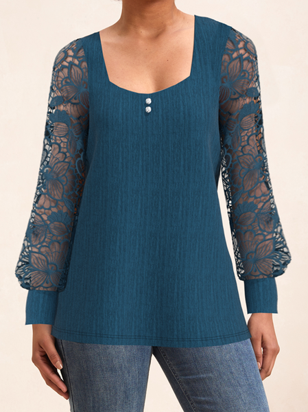 Square Neck Long Sleeve Plain Lace Regular Micro-Elasticity Loose Shirt For Women, Blue, Blouses
Square Neck Long Sleeve Plain Lace Regular Micro-Elasticity Loose Shirt For Women, Blue, Blouses