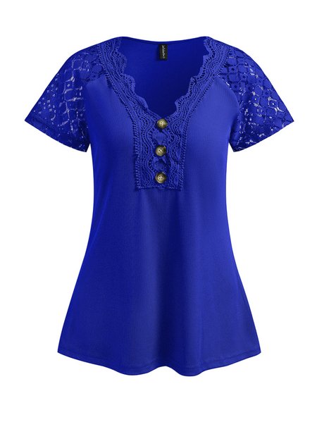 V Neck Casual Regular Fit Plain T-Shirt, Deep blue, T-Shirts