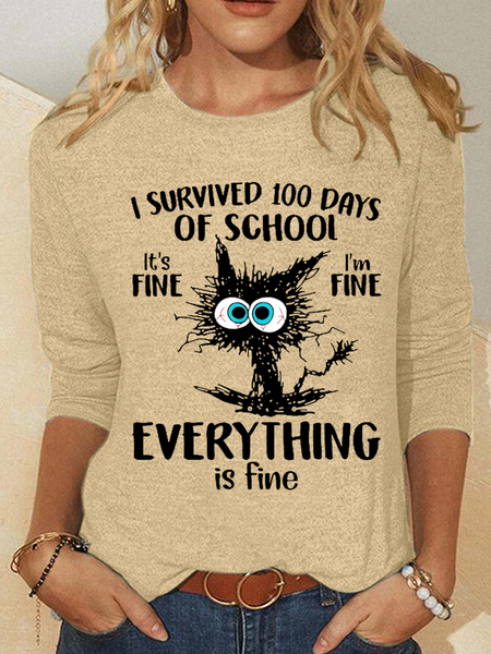 Cat Lovers I'm Having A Nice Day Don't Screw It Up Crew Neck Simple Long Sleeve Shirt, Khaki, Long sleeves