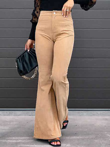 Regular Fit Simple Plain Corduroy Pants, Khaki, Pants