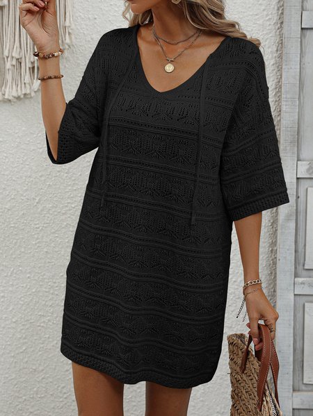 Women Plain V Neck Half Sleeve Comfy Casual Hollow Out Short Dress, Black, Dresses
Women Plain V Neck Half Sleeve Comfy Casual Hollow Out Short Dress, Black, Dresses